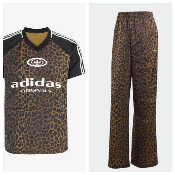 NWT adidas Originals Medium Wide Leg Satin Track Pants Leopard M & Small Jersey - Picture 4 of 16